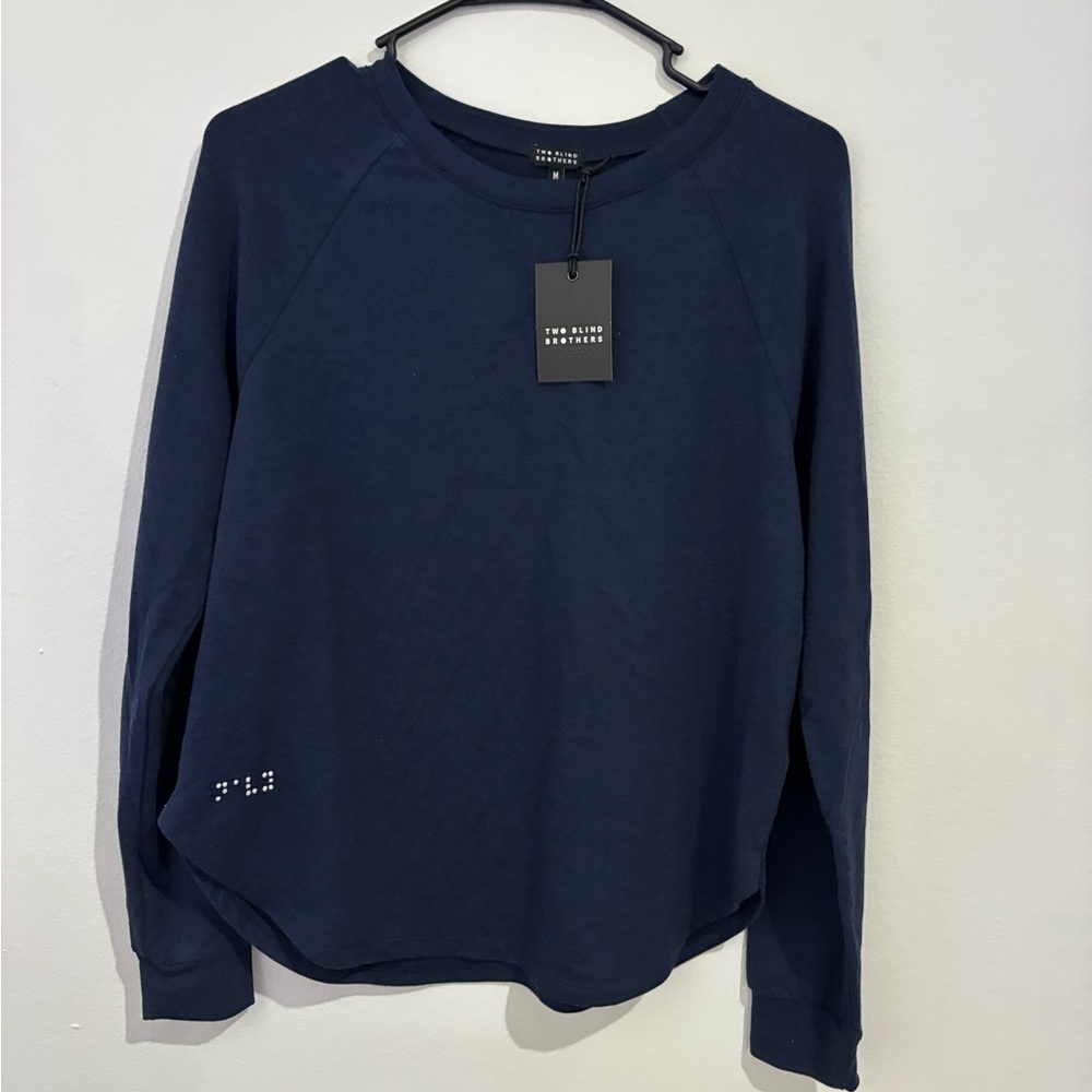 NWT Two Blind Brothers Long Sleeve Rounded Hem Navy Blue Long Sleeve